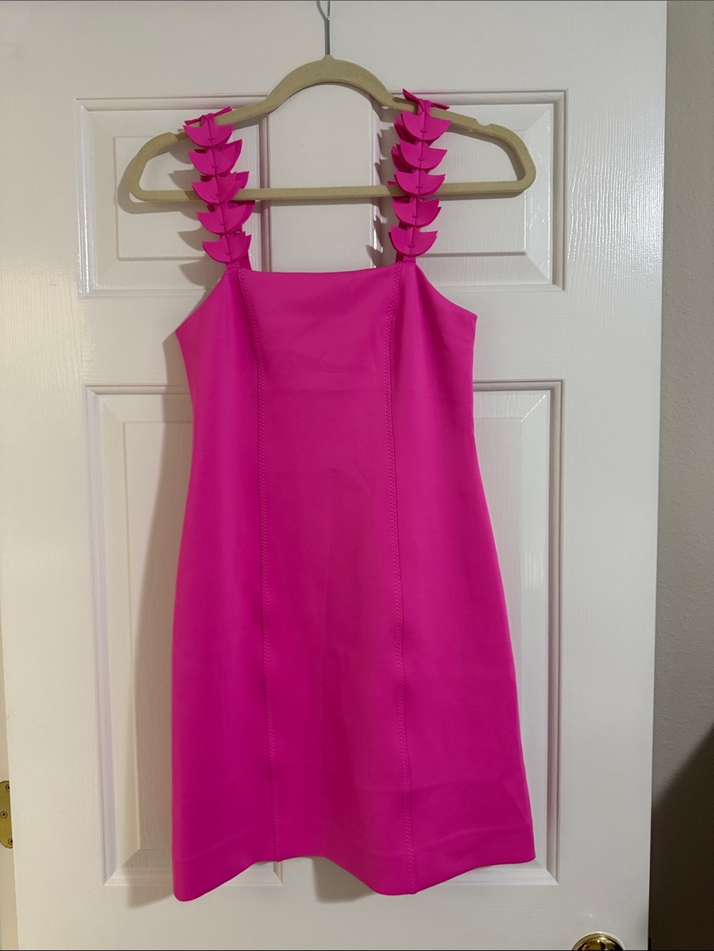 Lilly Pulitzer Bright Pink Sleeveless Shift Dress with Leaf-Trim Straps